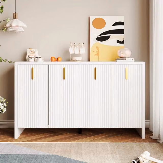 Credenza minimalista Zephmum bianca con maniglie dorate L/P/H: 80 x 38 x 42,5 cm