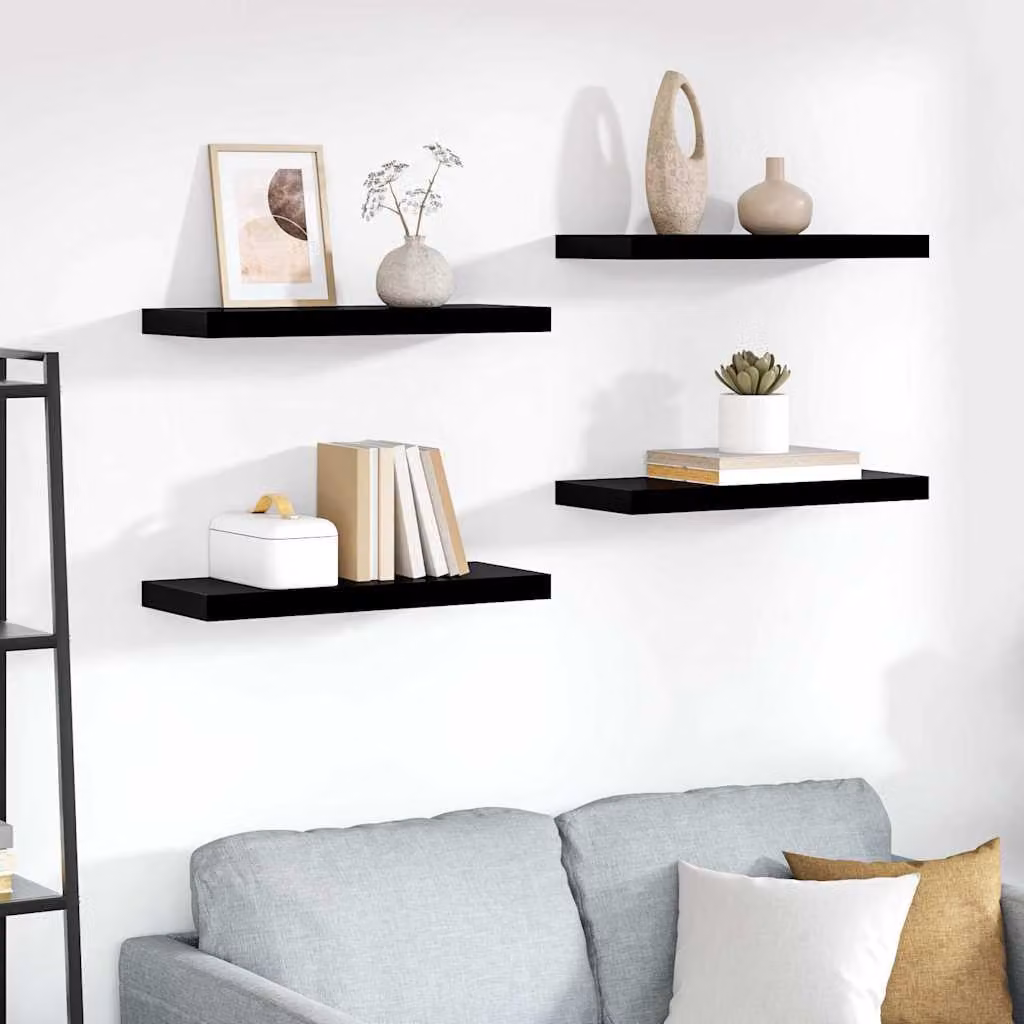 Set di 4 Scaffali a Parete vidaXL in MDF Nero Lucido L: 60 cm, P: 23,5 cm, H: 3,8 cm