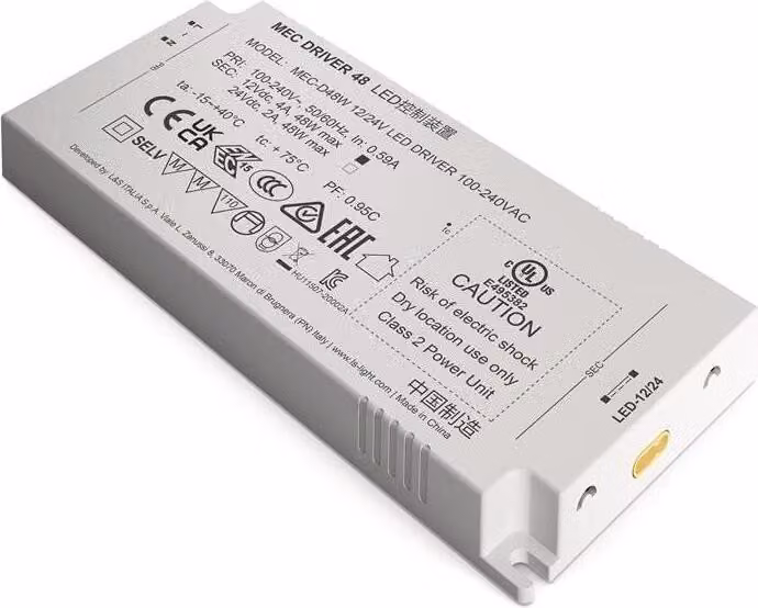Convertitore LED 100-240 V CA / 12 + 24 V CC Lunghezza 160 mm 48 W, superficie liscia