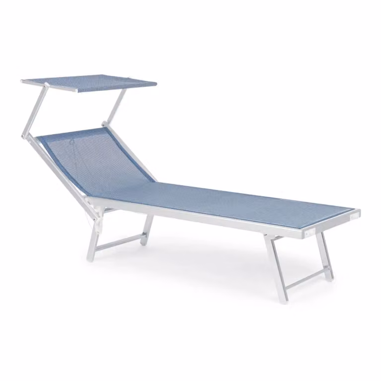 Set di 2 lettini prendisole TURQUETA in alluminio bianco e textilene blu, pieghevole
