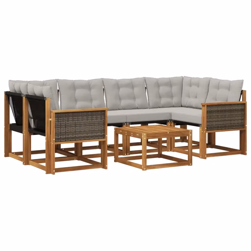 Set di divani da esterno vidaXL in legno di acacia con tavolo da caffè, 7 pezzi, marrone e grigio – 2