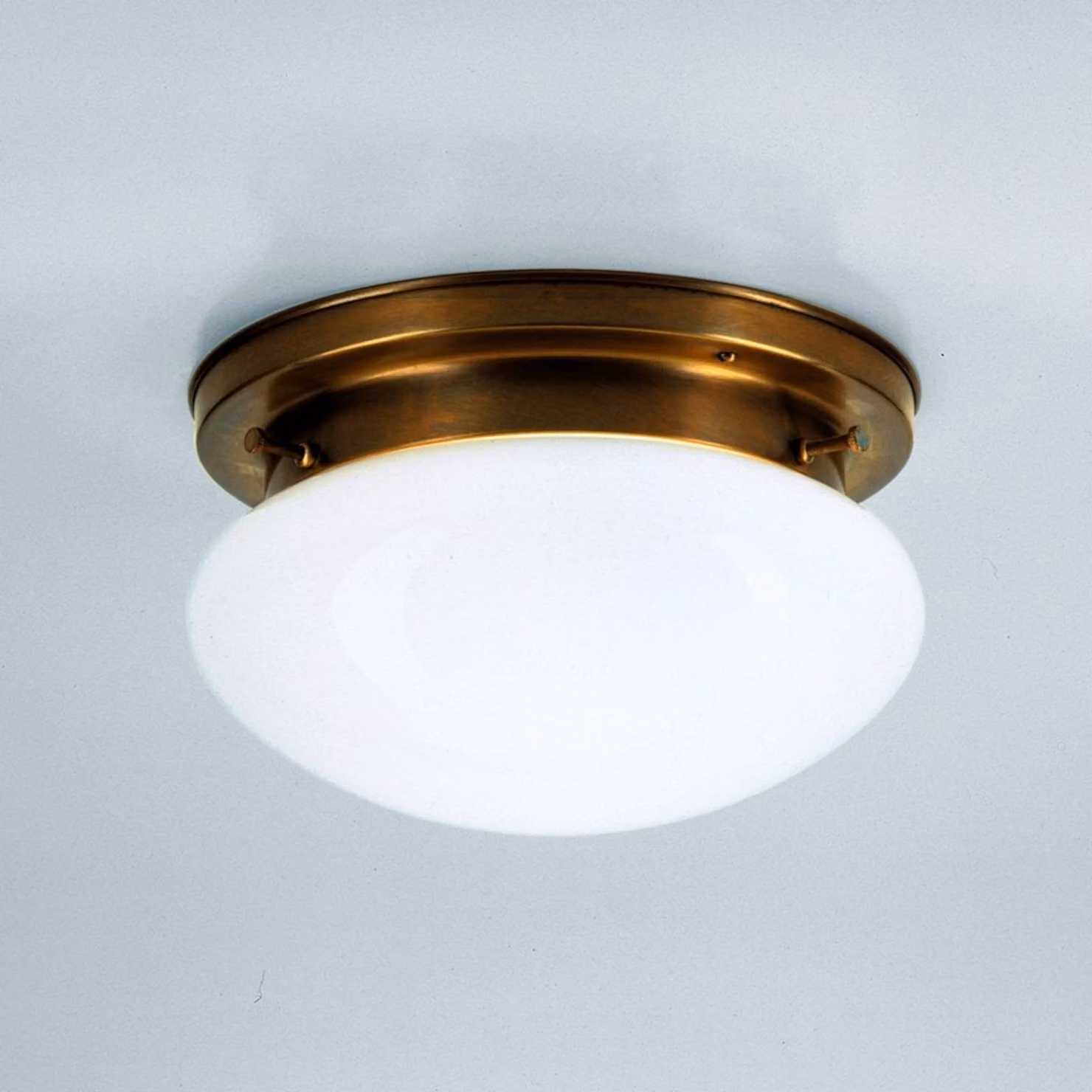 Berliner Messinglampen Plafoniera soffitto HARRY, dimmerabile, Bronzo / Ottone antico, Soggiorno / Sala da pranzo, Vetro, Antico, Plafoniera