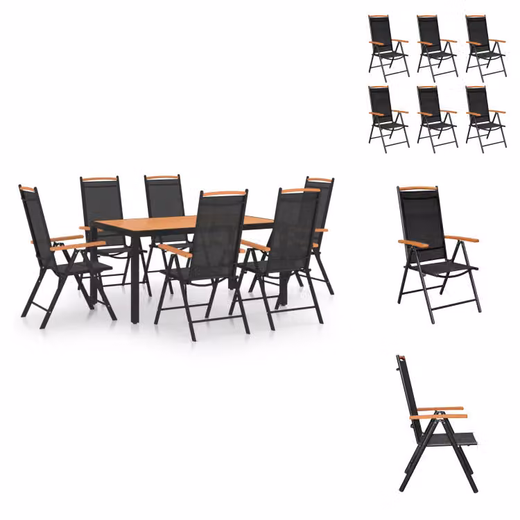 vidaXL set da pranzo da giardino 7 pezzi alluminio nero - Set di mobili da giardino