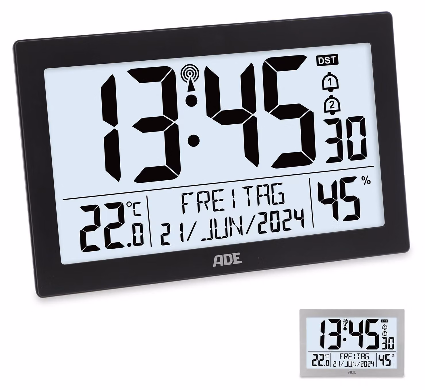 Orologio digitale multifunzione con display della temperatura, data e sveglia, colore nero