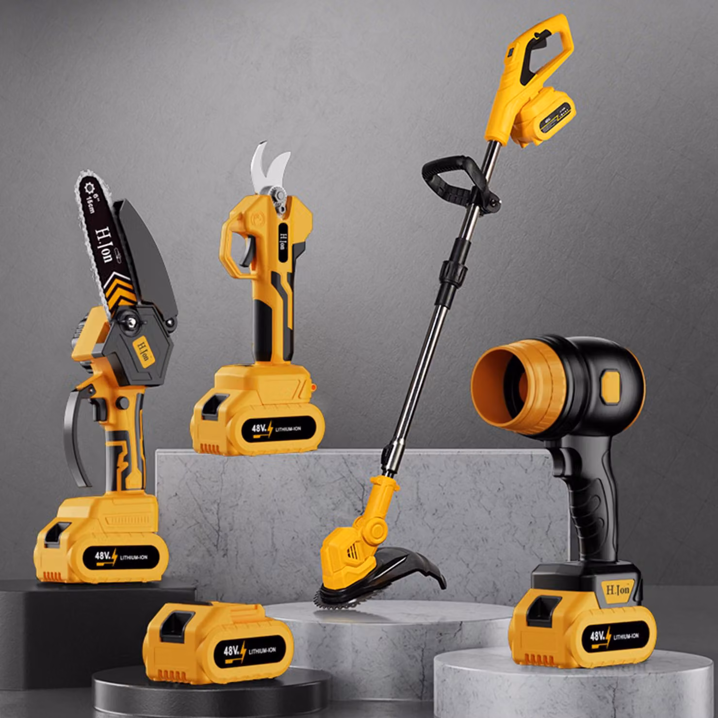 ️HDeye Set di utensili a batteria 4 in 1: motosega, forbici da potatura, tagliaerba e soffiatore di foglie, 2 batterie ricaricabili
