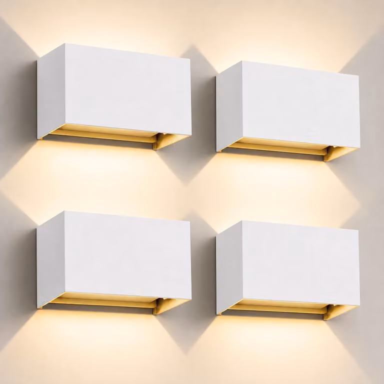 Lampada a LED da parete, 20 W, set da 4, 3000 K, luce bianco caldo, grado di protezione IP65, colore bianco