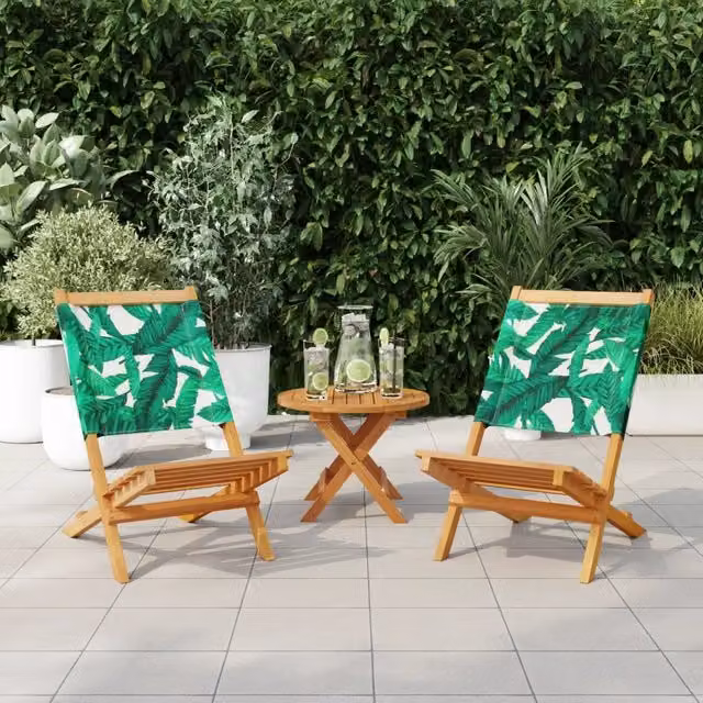 Set di 2 sedie da giardino vidaXL in legno di acacia oliato con motivo floreale e cuscini verdi in tessuto resistente ai raggi UV – 1