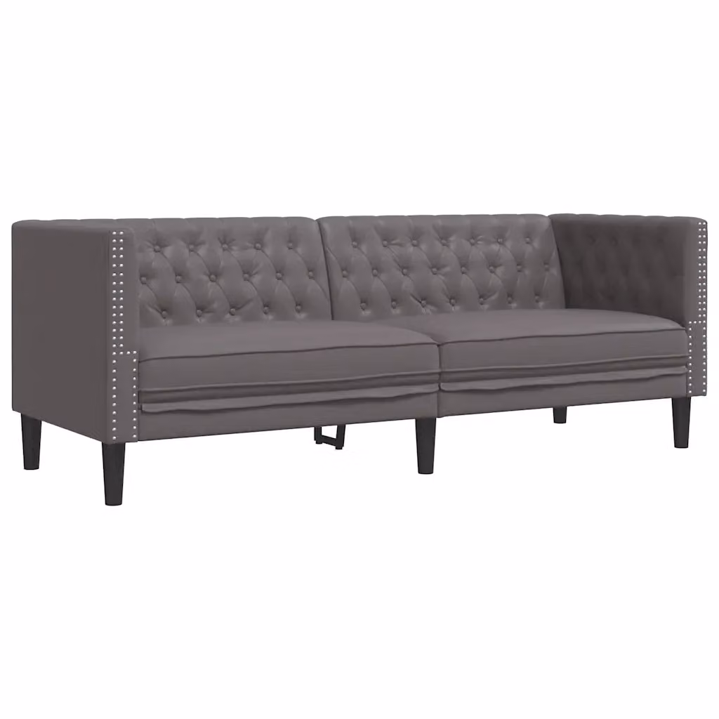 Divano Chesterfield a 3 Posti vidaXL in Similpelle Grigio L: 194 cm, P: 74,5 cm, H: 70,5 cm – 2