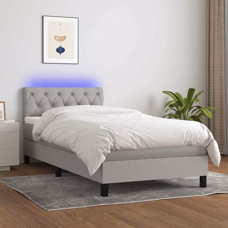 Letto Ibrido con Materasso e Illuminazione LED vidaXL, Grigio Chiaro e Bianco, L/P/H: 80 x 200 x 78 cm