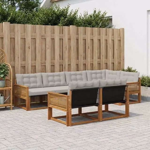 Set di divani da esterno vidaXL a forma di U composto da 7 pezzi in legno di acacia con cuscini beige e grigi – 1