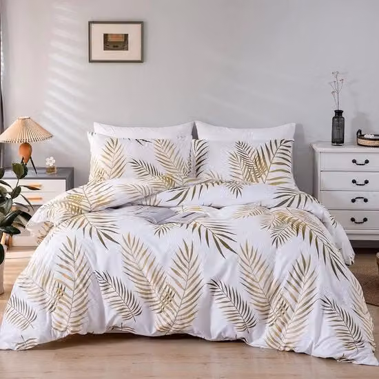 Set di coperte da letto JGS in microfibra con disegno foglia oro e bianco per adulti