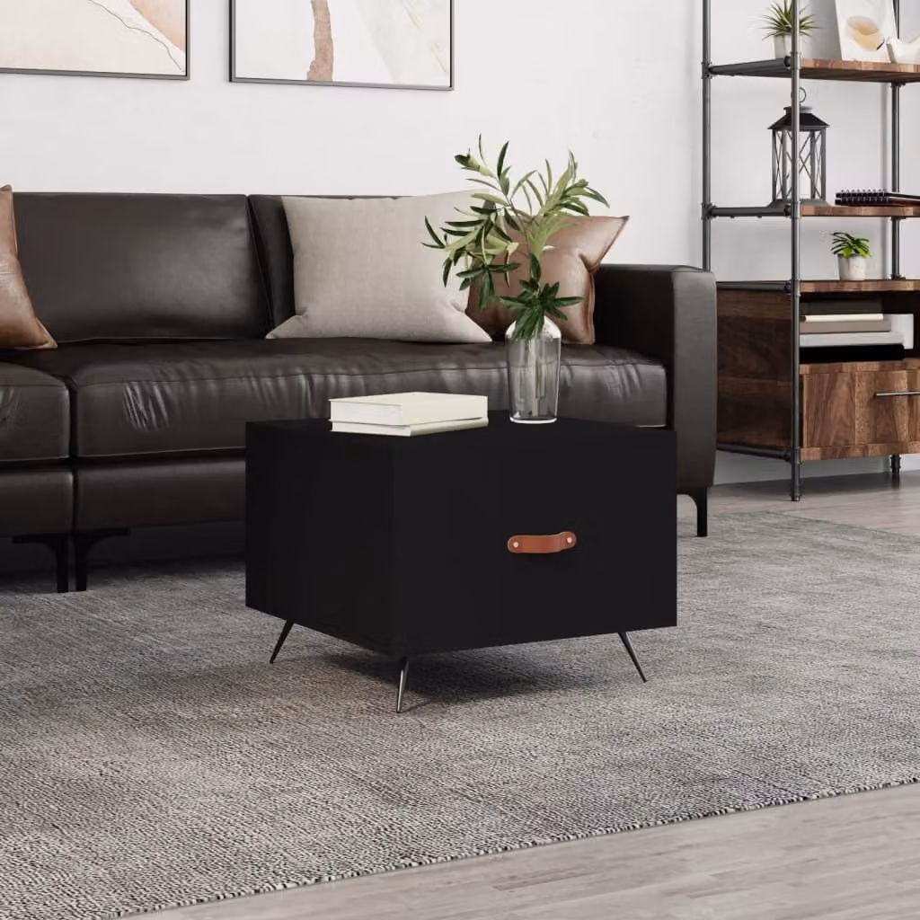 Tavolino The Living Store nero 50x50x40 cm in materiale ligneo