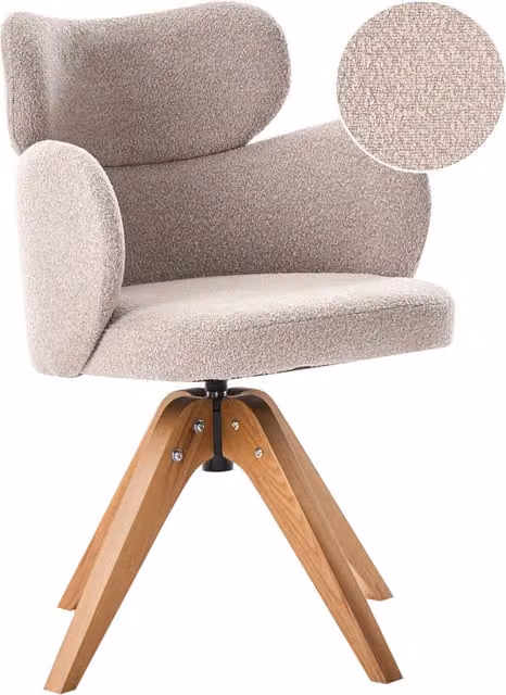 Sedia da pranzo girevole Beliani in stile scandinavo con schienale curvo in boucle beige e struttura in legno di quercia oliato L: 60 cm, P: 66 cm, H: 85 cm