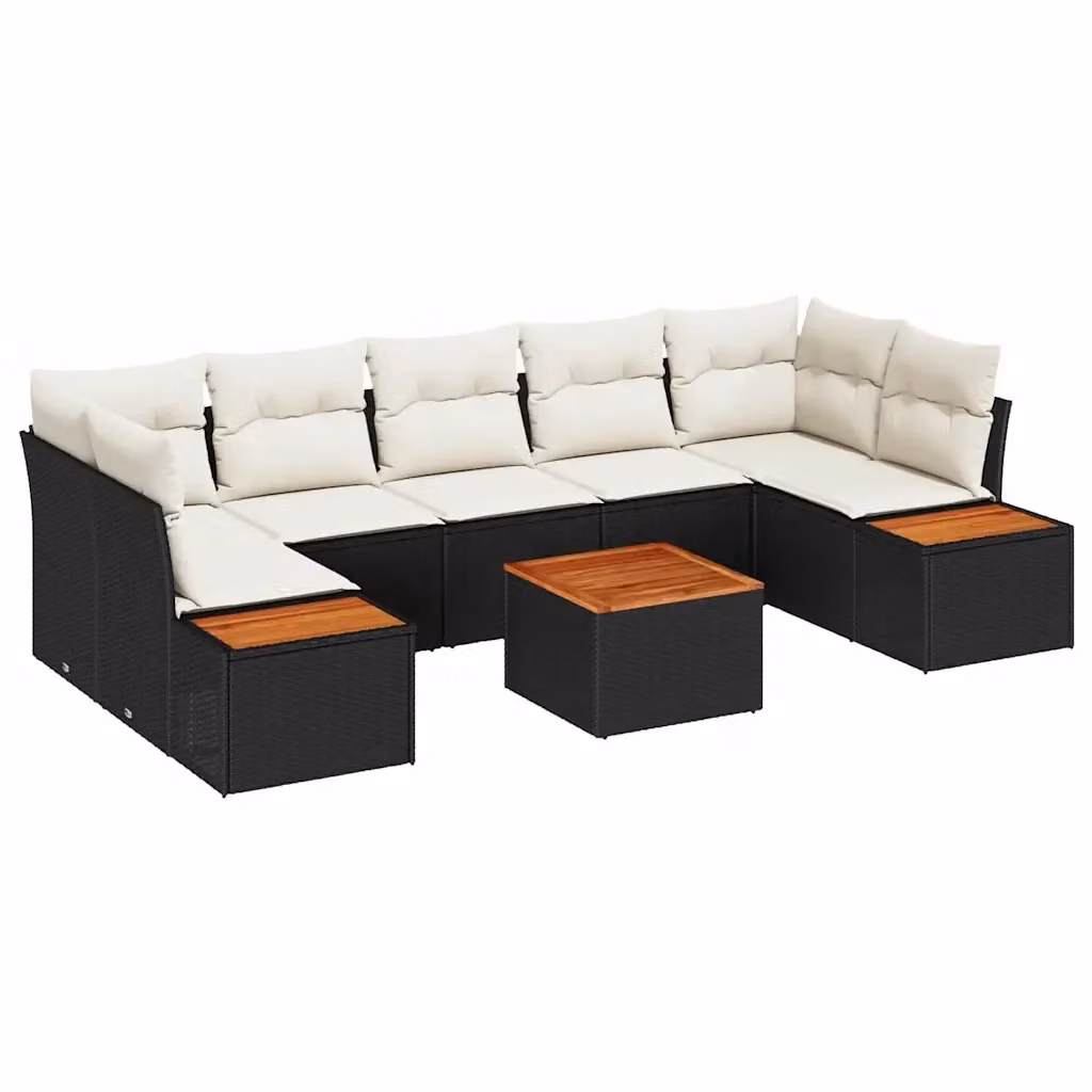Set Divano da Giardino a L vidaXL 8 Pezzi con Cuscini Nero e Tavolino in Metallo e Rattan – 2