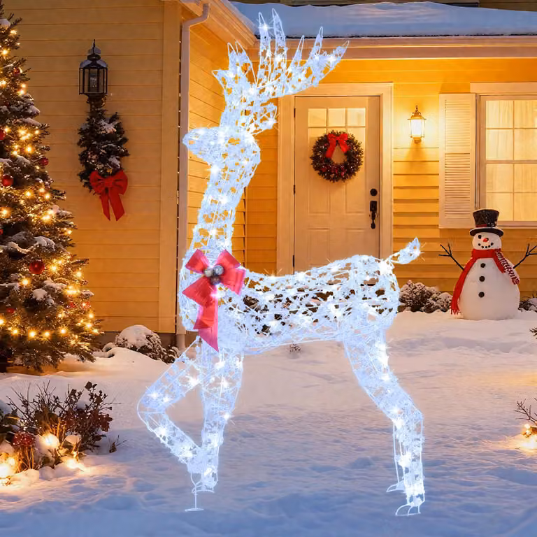 COSTWAY LED Rentier, decorazione natalizia, 150 cm, statuetta di renna con 100 luci bianche fredde, decorazione natalizia, illuminazione per esterni, colore bianco
