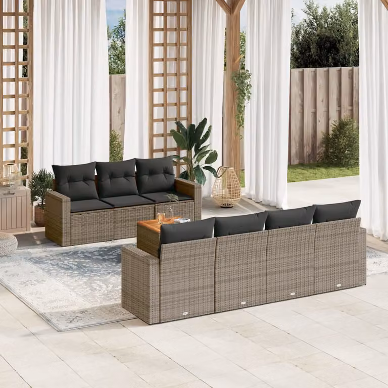 vidaXL Set Divano da Giardino 8 pz con Cuscini Grigio e Marrone in Polyrattan e Acciaio