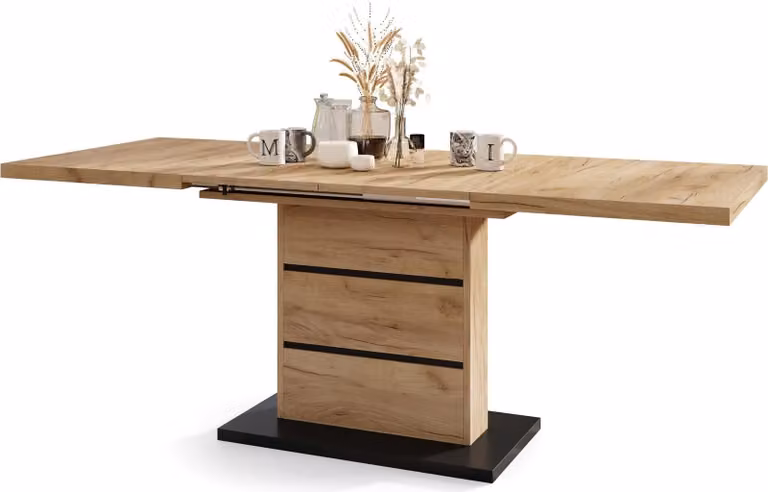 Tavolino All4All modello Pino, tavolino da soggiorno, tavolino da caffè, tavolo con piano aggiuntivo, tavolino di servizio, struttura in metallo, dimensioni 120x80 cm, finitura rovere dorato e nero