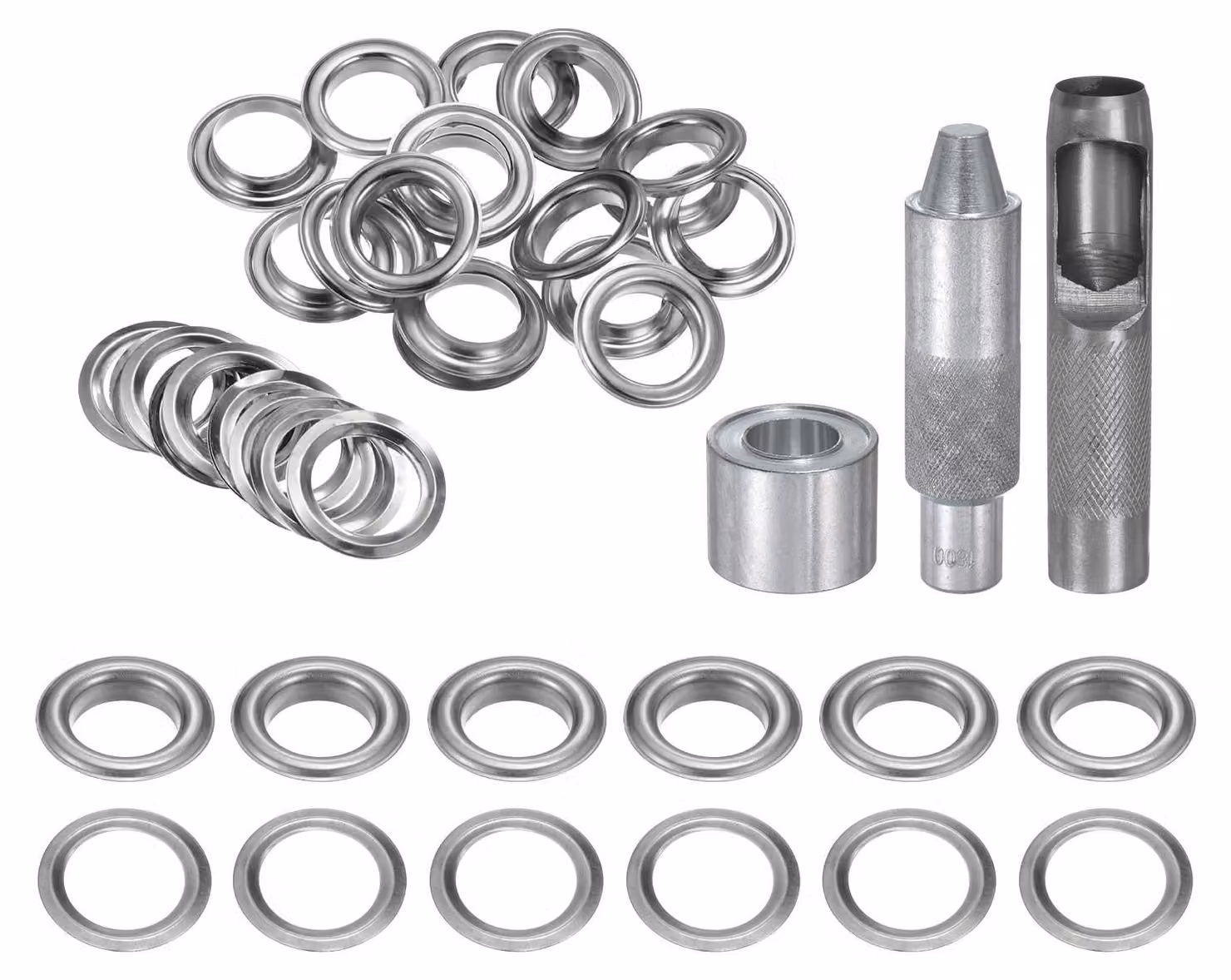 Set di strumenti per occhielli, 20 pezzi, 18 mm, in ottone, color argento