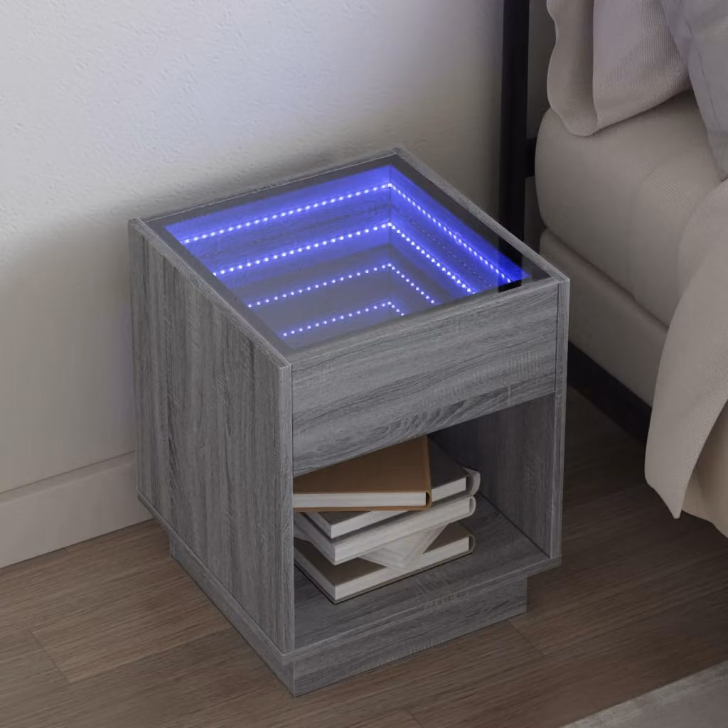 Comodino moderno vidaXL Infinity con illuminazione LED integrata in Rovere Sonoma e Grigio, L 40 cm x P 40 cm x H 50 cm