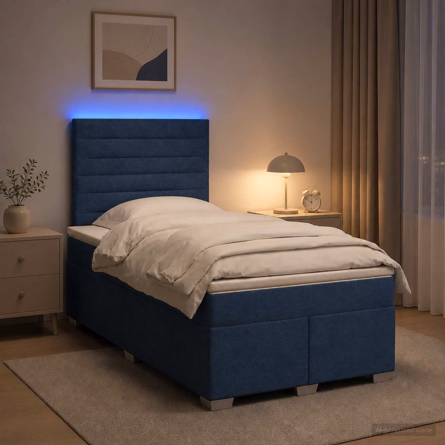 Letto box spring vidaXL con materasso a molle insacchettate in tessuto blu, L 200 cm x L 120 cm
