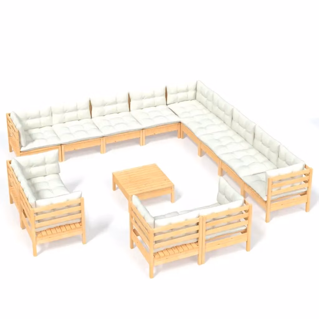Set di Divani da Giardino a L vidaXL in Legno di Pino con Cuscini Beige 14 Pezzi – 2