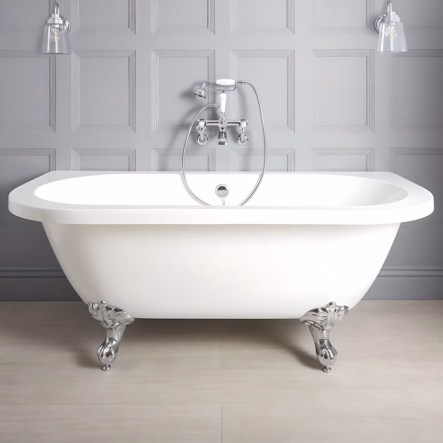 Vasca Freestanding Tradizionale Bianca a Parete 1685x780mm - Piedini cromati - Stile Classico - Richmond
