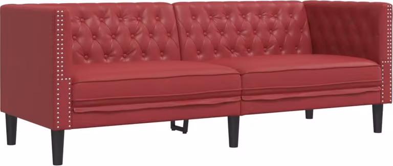 Divano Chesterfield 3 posti in ecopelle rosso vino