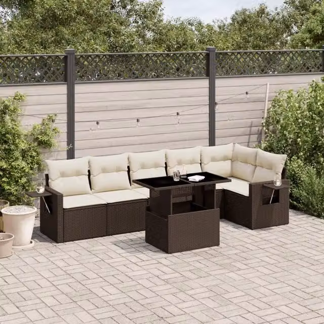 Set Divani da Giardino 7 pz con Cuscini Marrone in Polyrattan 3267923
