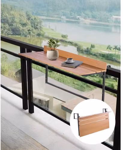 VEVOR Tavolo da Balcone Pieghevole in Acciaio Inox Marrone, Tavolo da Bar Sospeso per Ringhiera con Altezza Regolabile, L/P/H: 100 x 48,5 x 48 cm