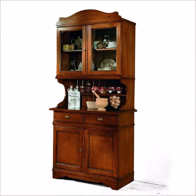 Cristalliera Mobili 2G in legno massello con 4 ante e 2 cassetti, colore noce, L: 105 cm, P: 52 cm, H: 210 cm – 1