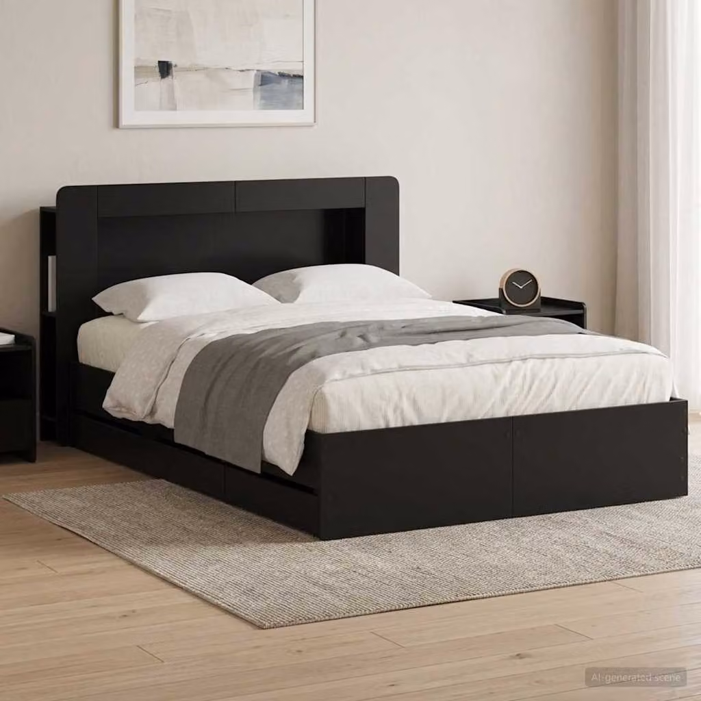 Letto moderno vidaXL con contenitore e cassetti in legno nero L 150 x P 200 cm