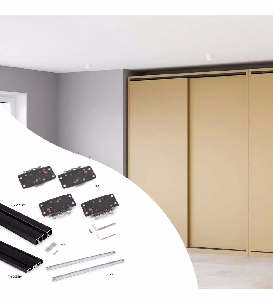 Emuca Kit di ferramenta Flow2 per armadio con 2 ante scorrevoli in legno, Nero opaco