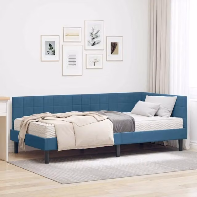 Struttura Letto Angolare con Materasso 2 pz-Giroletto con materasso Blu Velluto 566605