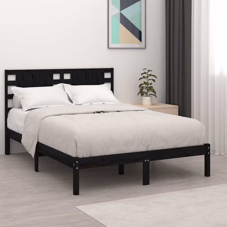 vidaXL Giroletto Nero in Legno Massello di Pino L: 140 cm, P: 190 cm