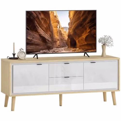 HOMCOM Mobile TV 120 cm per TV fino a 55 pollici, Rovere bianco