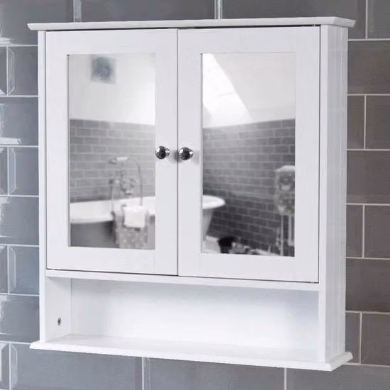 Cassettone Bagno - Mobili Bagno - Porte Doppie con Specchio - Bianco