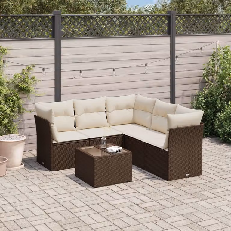 Set Divano da Giardino vidaXL 6 pz in Polyrattan Marrone con Cuscini e Tavolino da Esterno