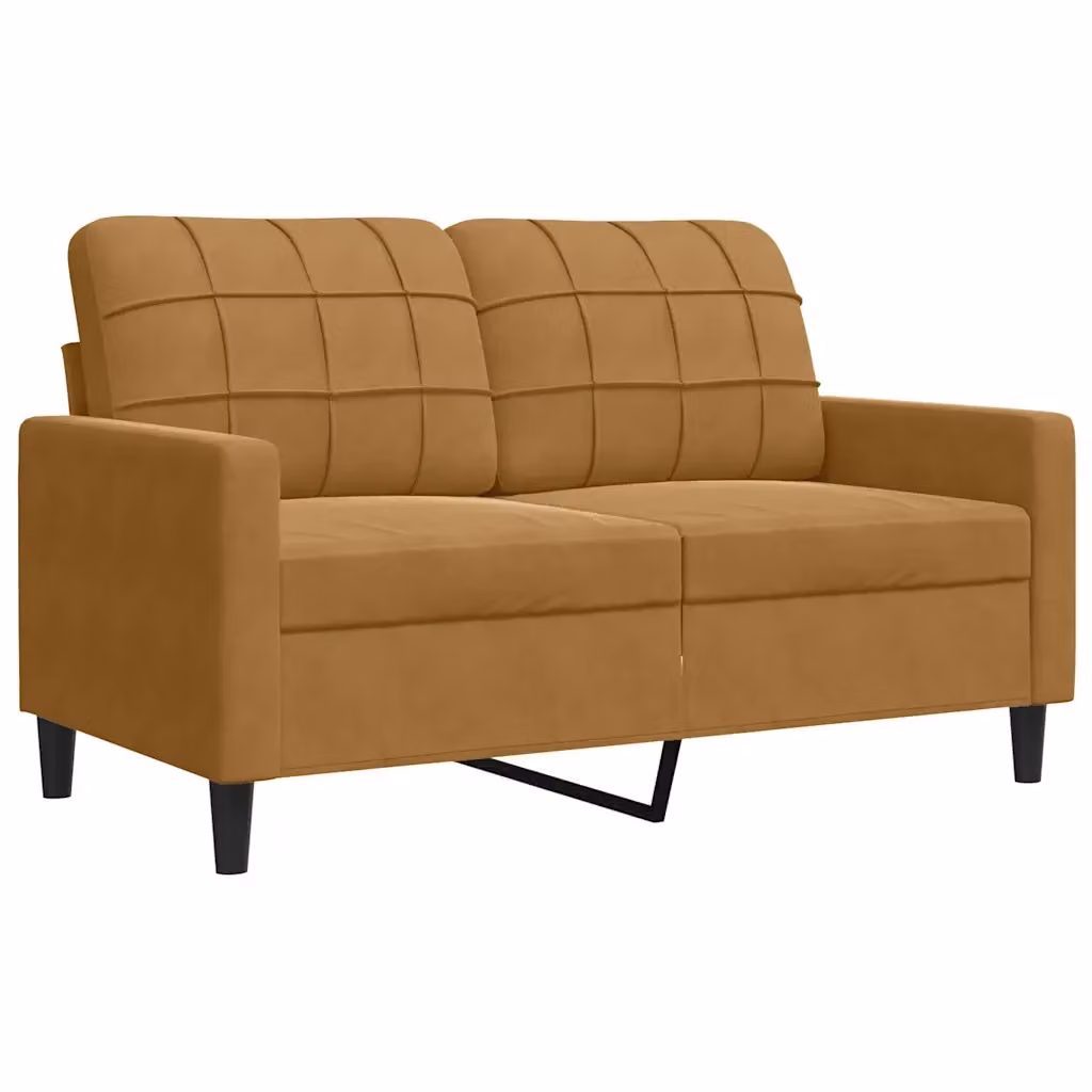 Divano a 2 posti moderno vidaXL in velluto marrone con struttura in metallo per il tuo soggiorno L: 137 cm, P: 80 cm, H: 77 cm – 2