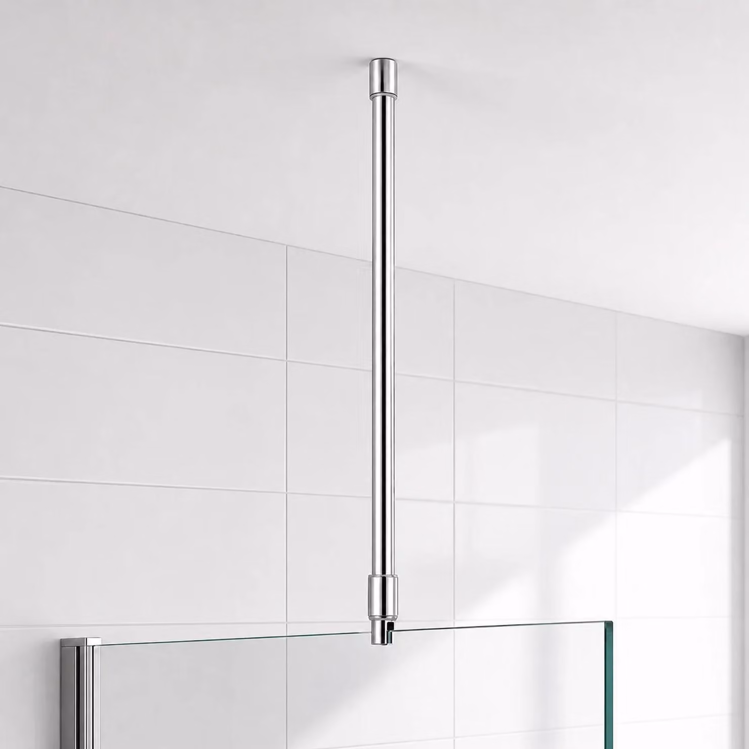 Supporto per vetro doccia - Barra di stabilizzazione rotonda, da montare a soffitto - Dimensione XL - Acciaio inossidabile 304 - Per vetri da 6–10 mm - 564 mm - Cromato