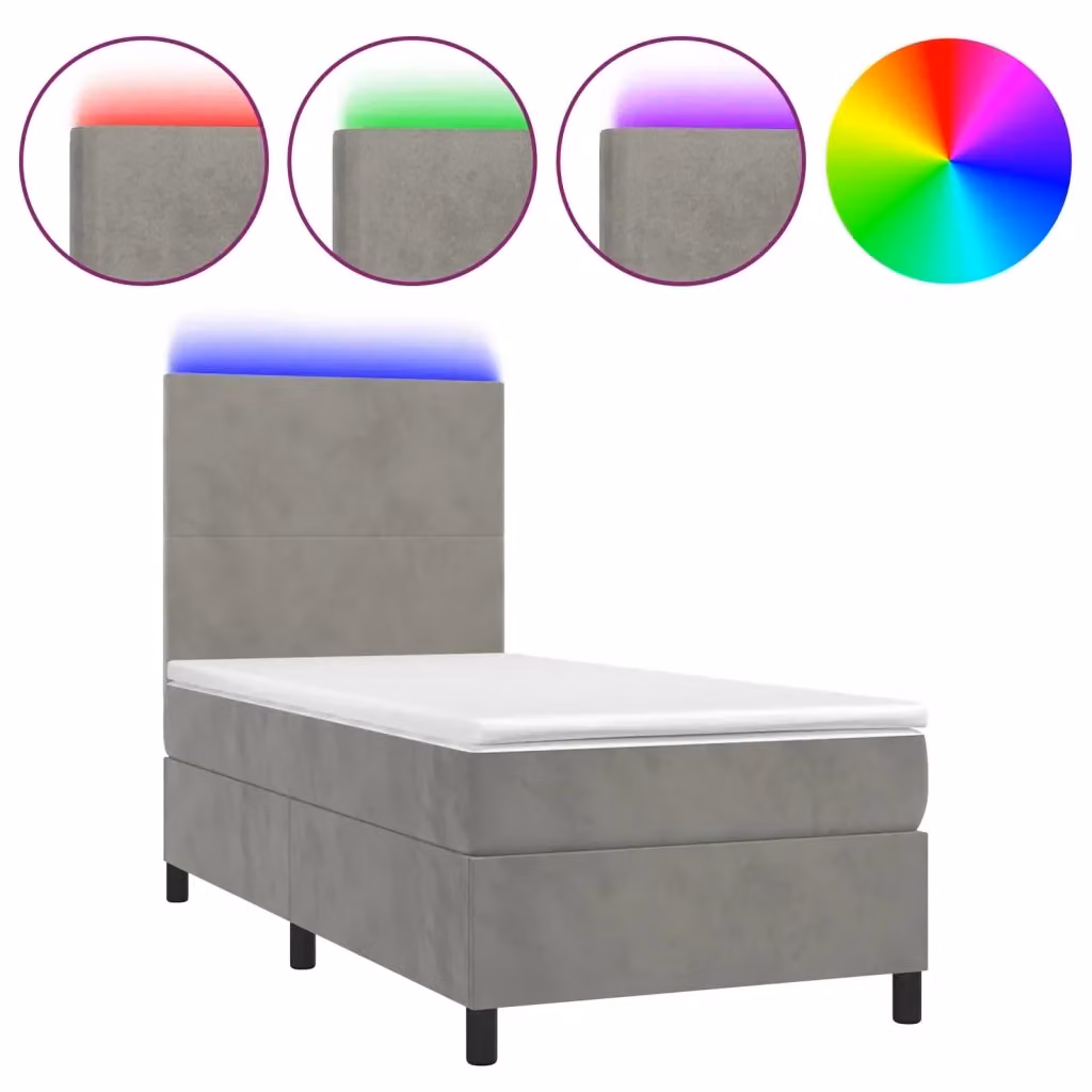 Letto Ibrido con Materasso a Molle Insacchettate vidaXL in Velluto Grigio Chiaro con Illuminazione LED e Porte USB, L/P/H: 90 x 200 cm – 2
