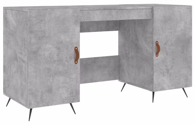 Scrivania in legno impiallacciato con spazio contenitore, colore grigio cemento