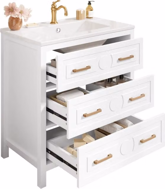 Mobile bagno a terra bianco con lavabo in ceramica integrato; 76;5x47x82 cm