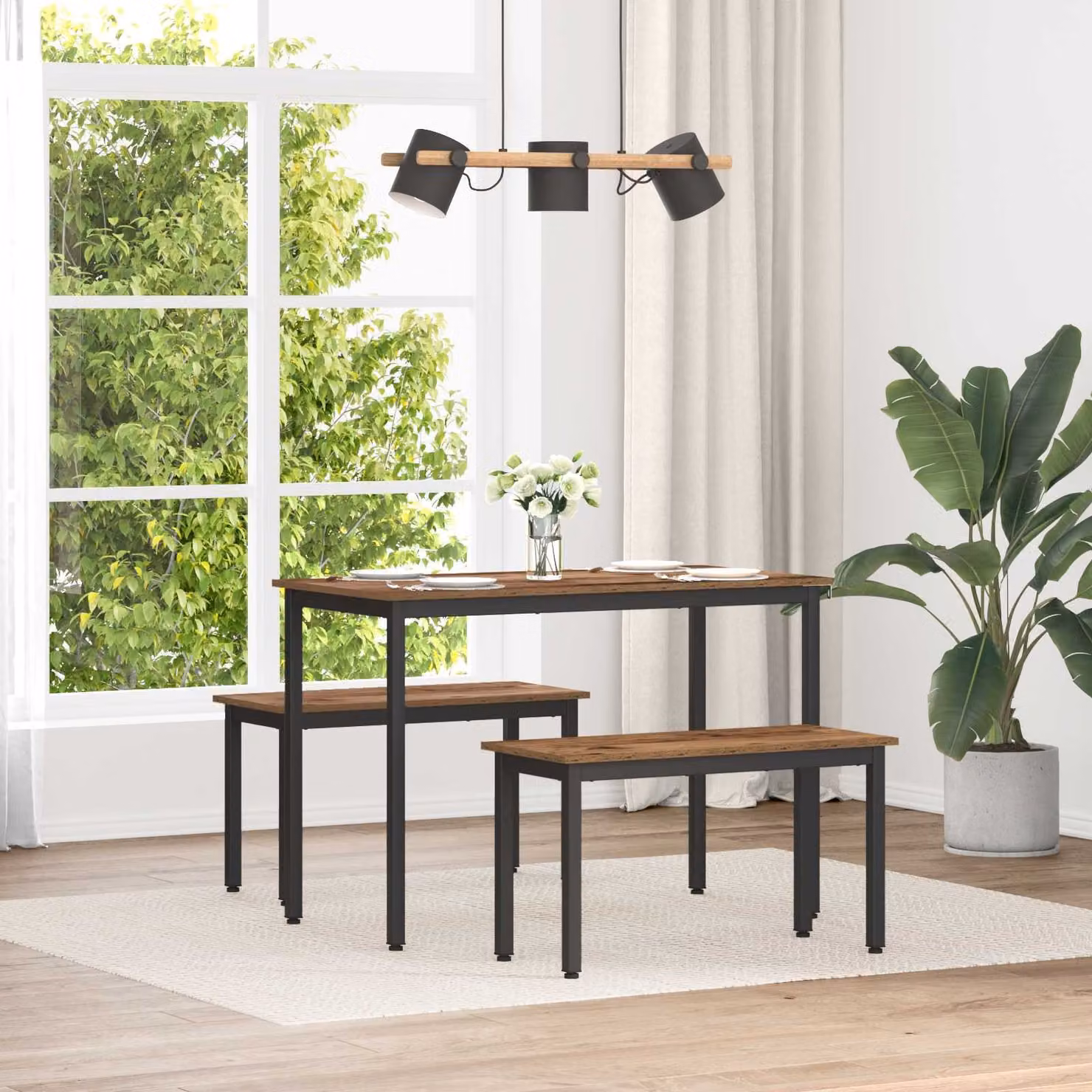 Panchina vidaXL in legno e metallo stile minimalista, colore marrone, L 80 x P 35 x H 45 cm