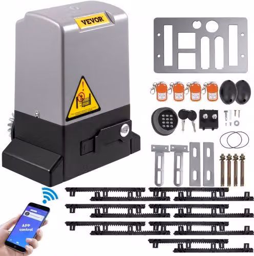 Kit Sistema di Apertura Automatico per Cancello Scorrevole VEVOR, Motore Elettrico da 1800 kg, Lunghezza 7 m, Grigio, con 4 Telecomandi e Controllo APP