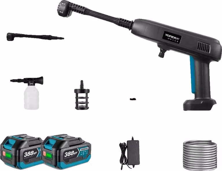 Pistola elettrica a spruzzo d'acqua, ugello 6 in 1, secchio pieghevole da 22 L, 2 batterie - Senza secchio