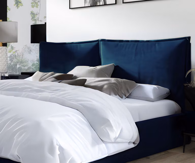 Letto imbottito GUTTO GLAMMY 180x200 rete a doghe in metallo tessuto velluto blu Velvett con rete e contenitore