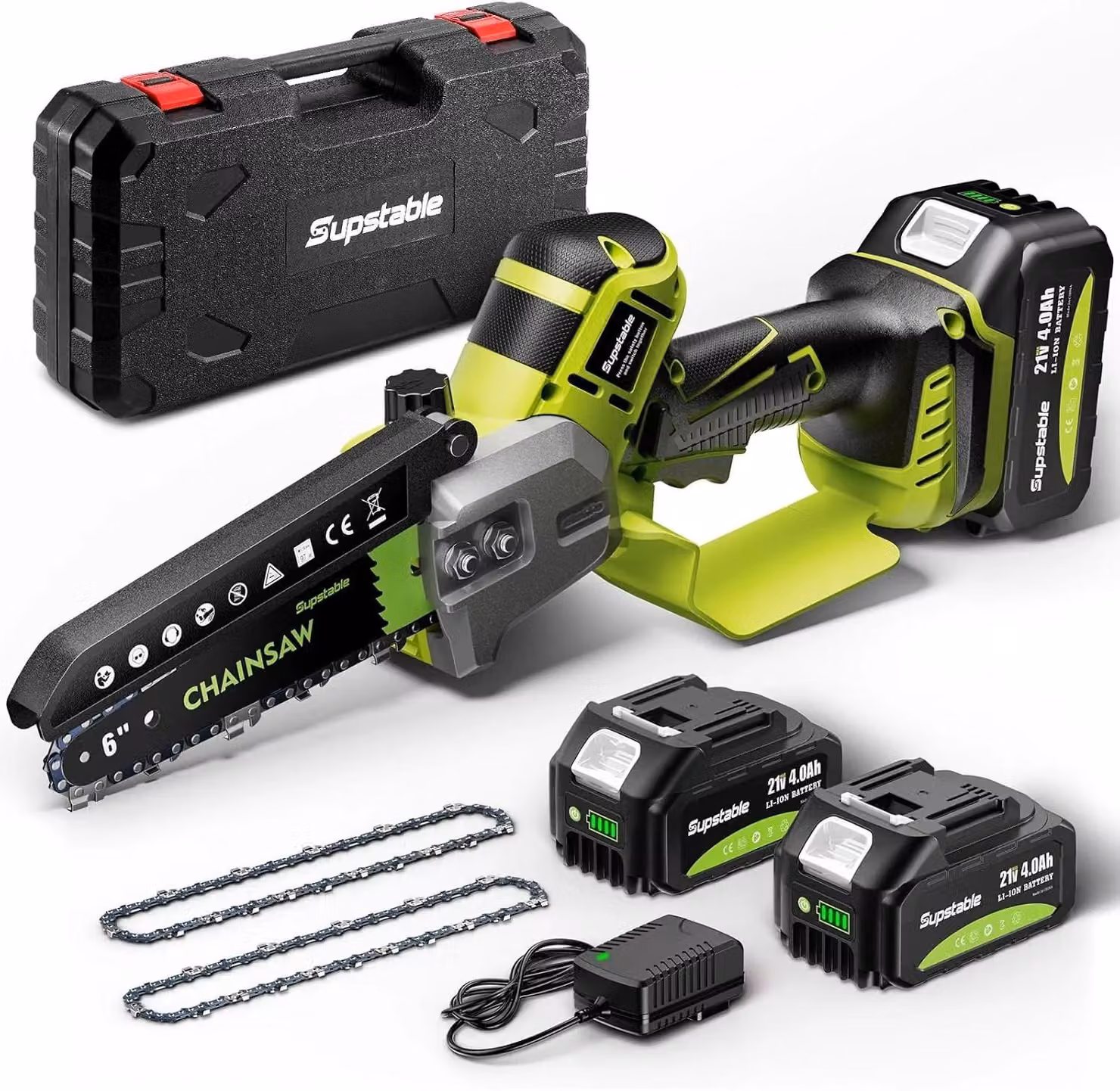 Troncatrice a batteria compatta - Lame da 15 cm - Motore brushless - Lubrificazione automatica della catena - 2 batterie da 3,0 Ah - Maneggevole - Ideale per il taglio del legno