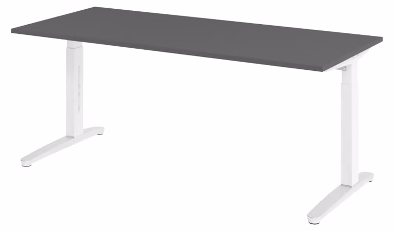 Scrivania bümö serie XB - Decorazione: grafite, dimensioni: 180 x 80 cm, struttura: bianco/alluminio lucido