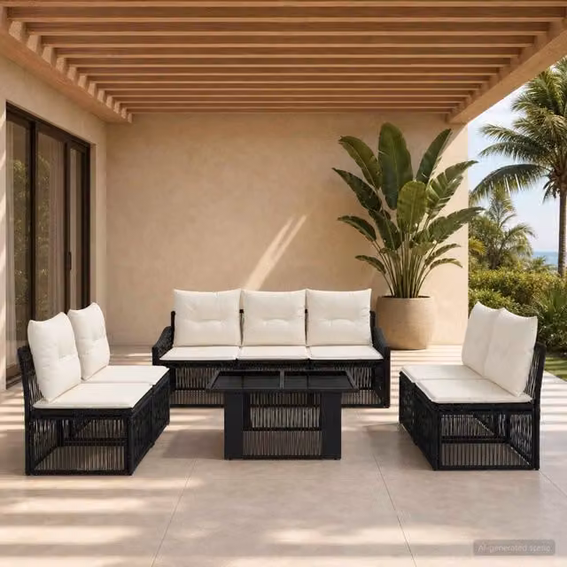 Set Divano da Giardino 8 pz Nero e Bianco Crema polyrattan 3437233
