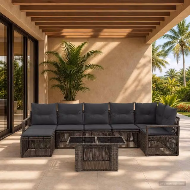 Set Divano da Giardino 8 Pezzi vidaXL in Polyrattan Grigio e Antracite con Cuscini e Tavolino – 1